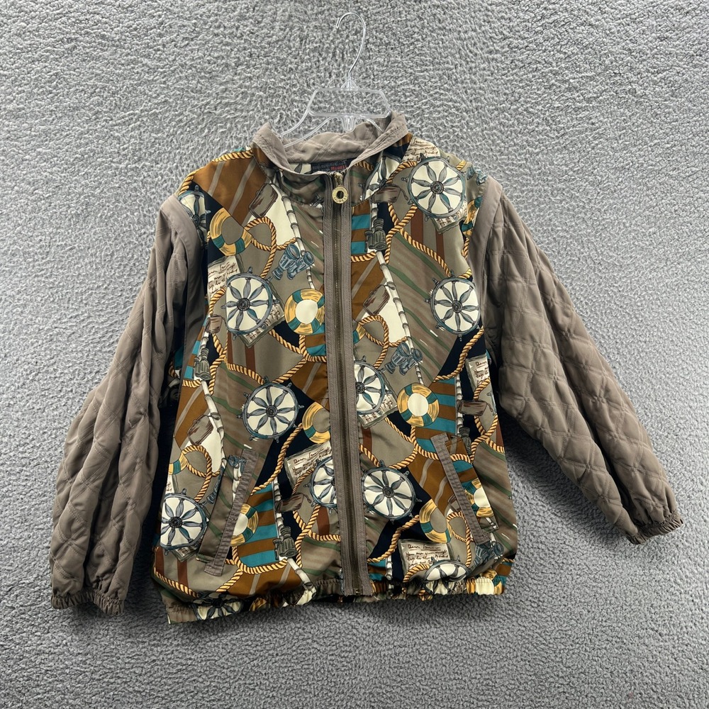 Vintage Nautical Print Bomber Jacket Womens L Zip Off Sleeves Retro 80s 90s
